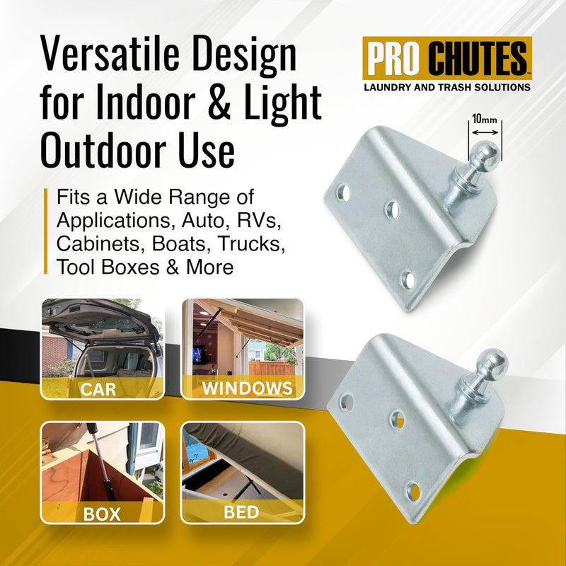 Pro Chutes 10MM Ball Stud Mounting Angled Silver Bracket for Gas Struts - Heavy Duty Lift Support Shock Brackets with Stainless Steel Screws - Ideal for Spring Hood Struts & Closer Piston Prop Mounts x6 Angled - Image 4